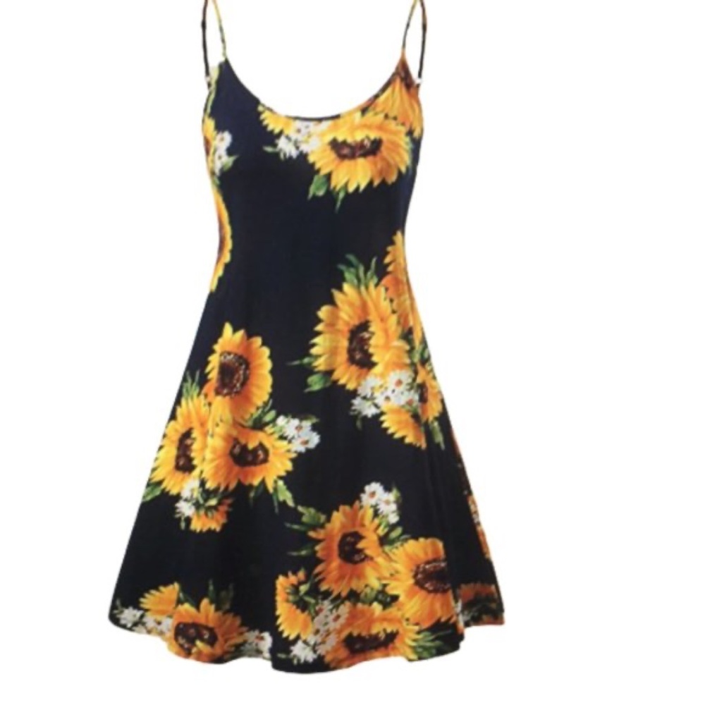 MS BASIC Black Sunflower Strappy Dress Size S